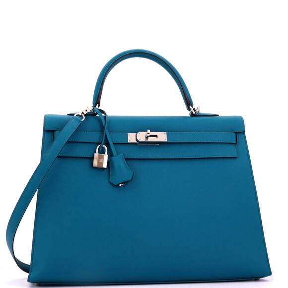 Hermes Kelly 35 Blue Epsom with Palladium Hardware - Picture 2 of 7